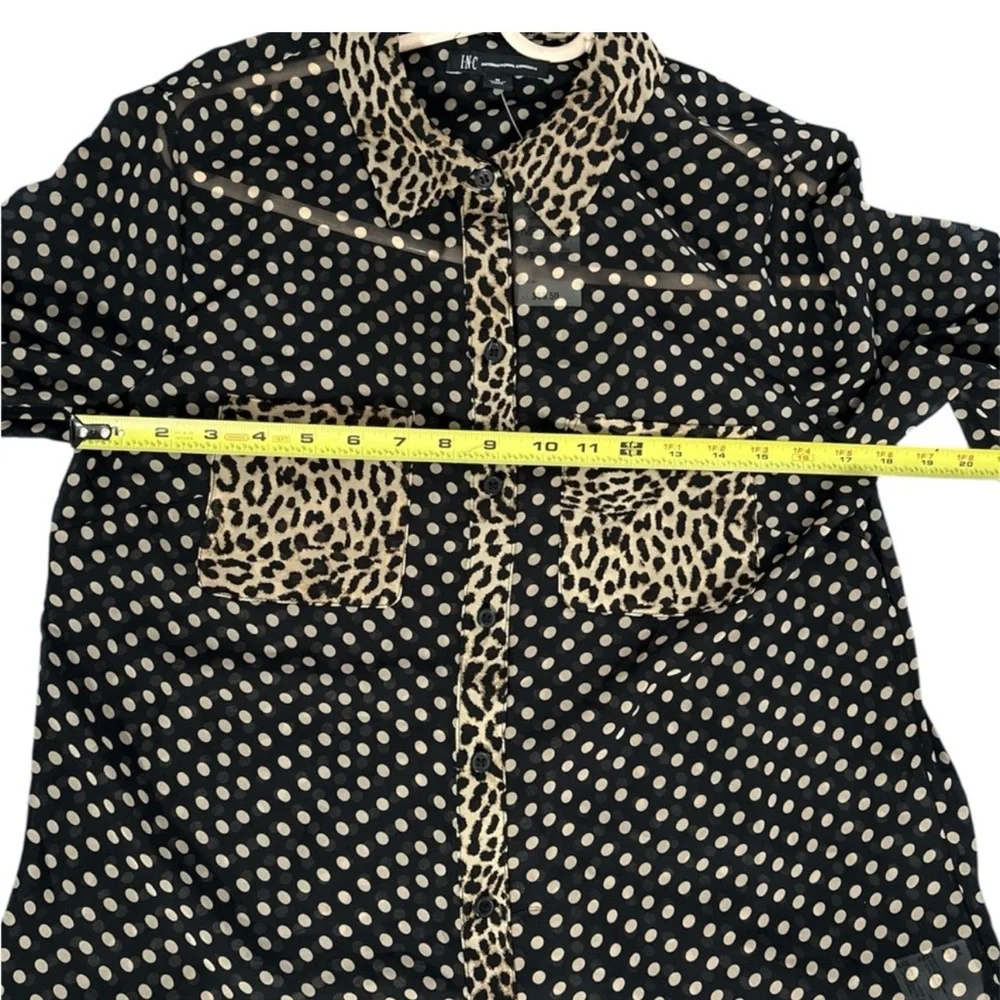 NWT INC International Concepts Black and Tan Sheer‎ Polka Dot Blouse Size Medium - Picture 6 of 10